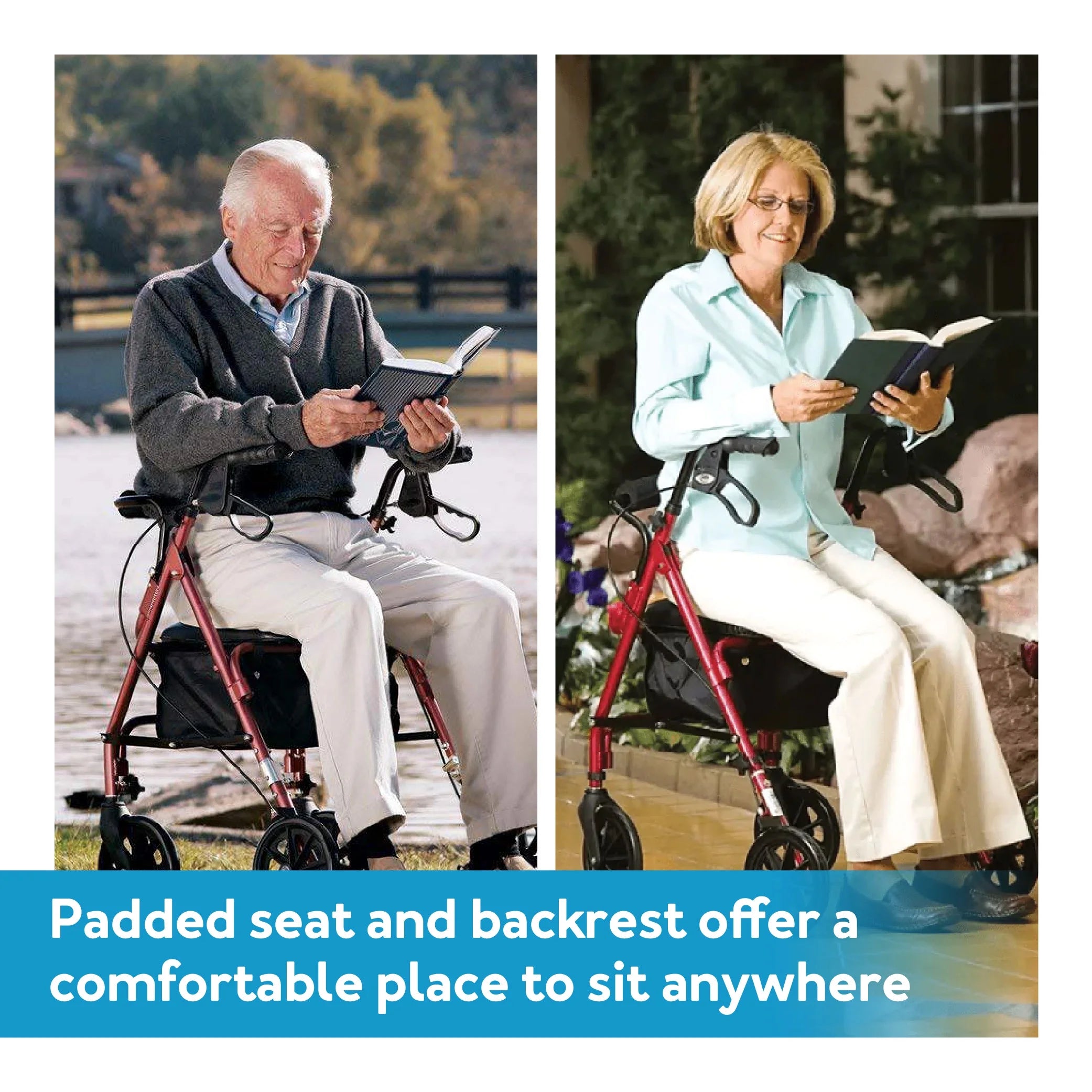 Premium Burgundy Aluminum Rolling Walker with 8" Wheels - Safe, Stylish, and Supports Up to 250 lbs