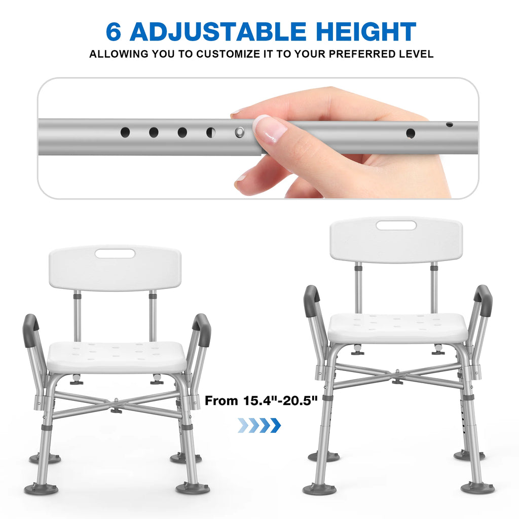 Heavy Duty Medical Shower Chair with Back and Arms - Supports Up to 550 lbs, FSA/HSA Eligible Bath Stool for Safety and Comfort in the Shower