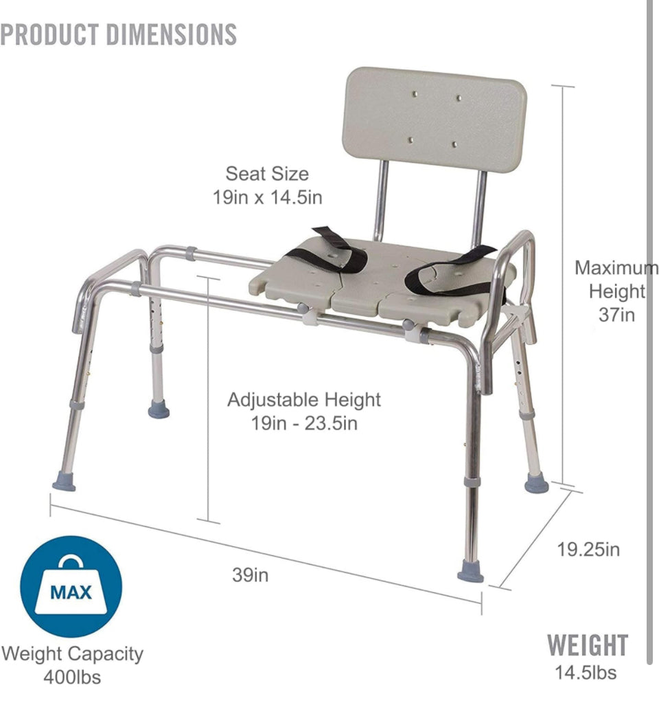 Tub Transfer Bench and Shower Chair, Adjustable Seat Height Holds Weight up to 400 L