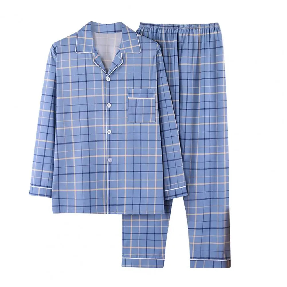 2Pcs Mens Pajamas Set Long Sleeve Sleepwear