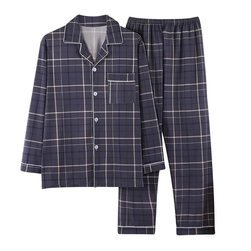 2Pcs Mens Pajamas Set Long Sleeve Sleepwear