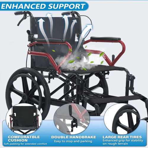18“ Large Wheels with Hand Brake Lightweight Foldable Wheelchair