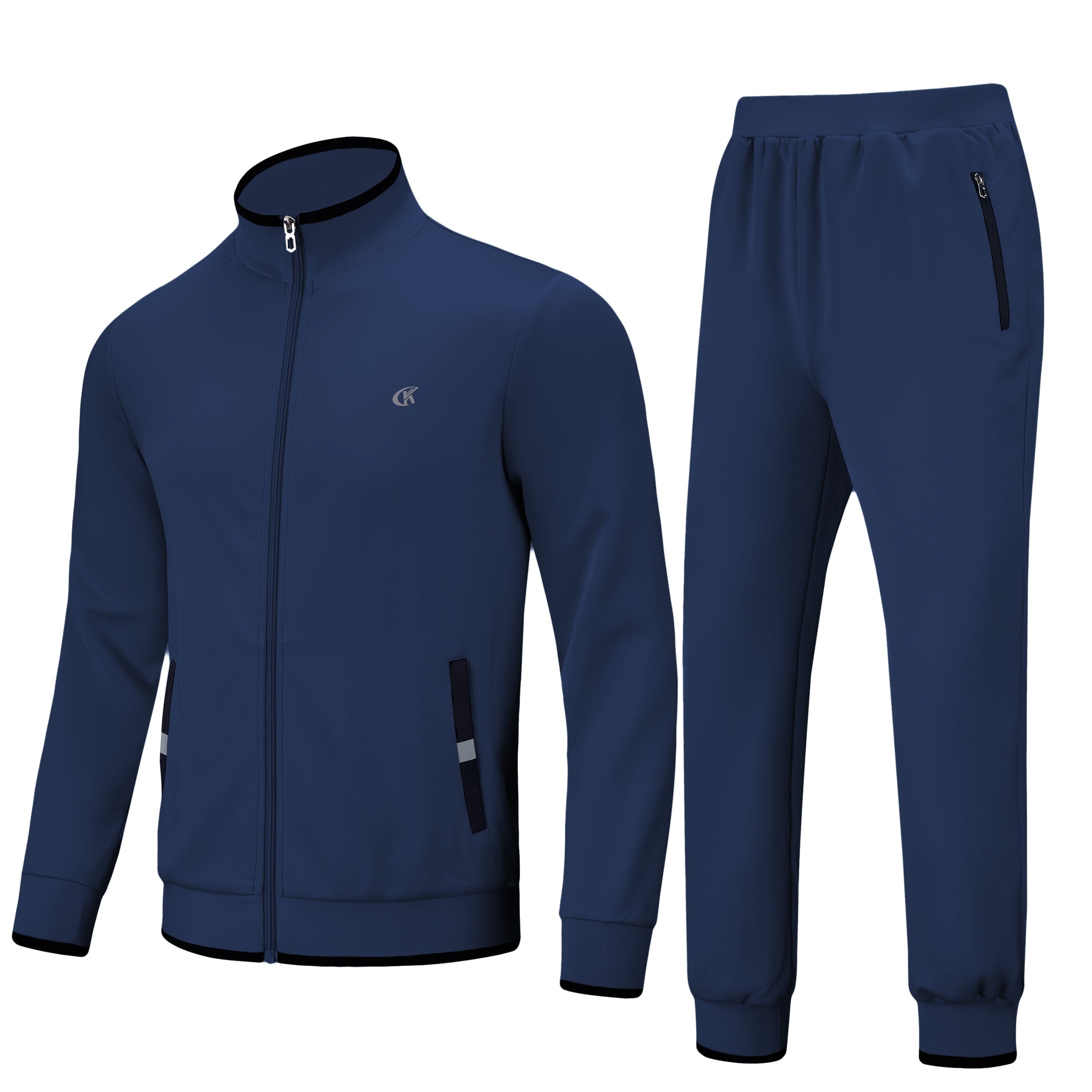 Elevate Your Activewear Game with the Men's Navy Athletic Tracksuit Set - Stylish 2-Piece Full Zip Jogging Sweatsuit in Size S
