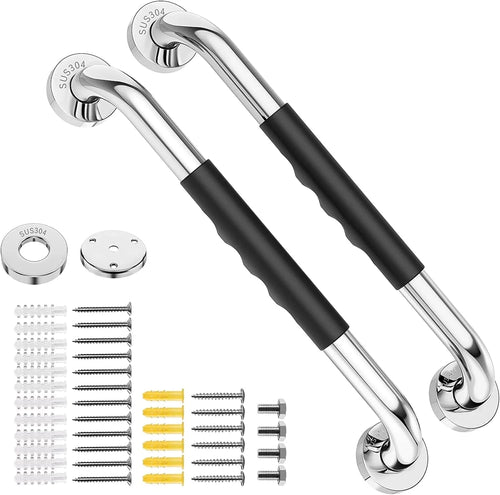Secure Your Safety with Our 16 Inch Anti-Slip Grab Bars for Bathroom - Perfect for Seniors, 2 Pack, Silver Finish