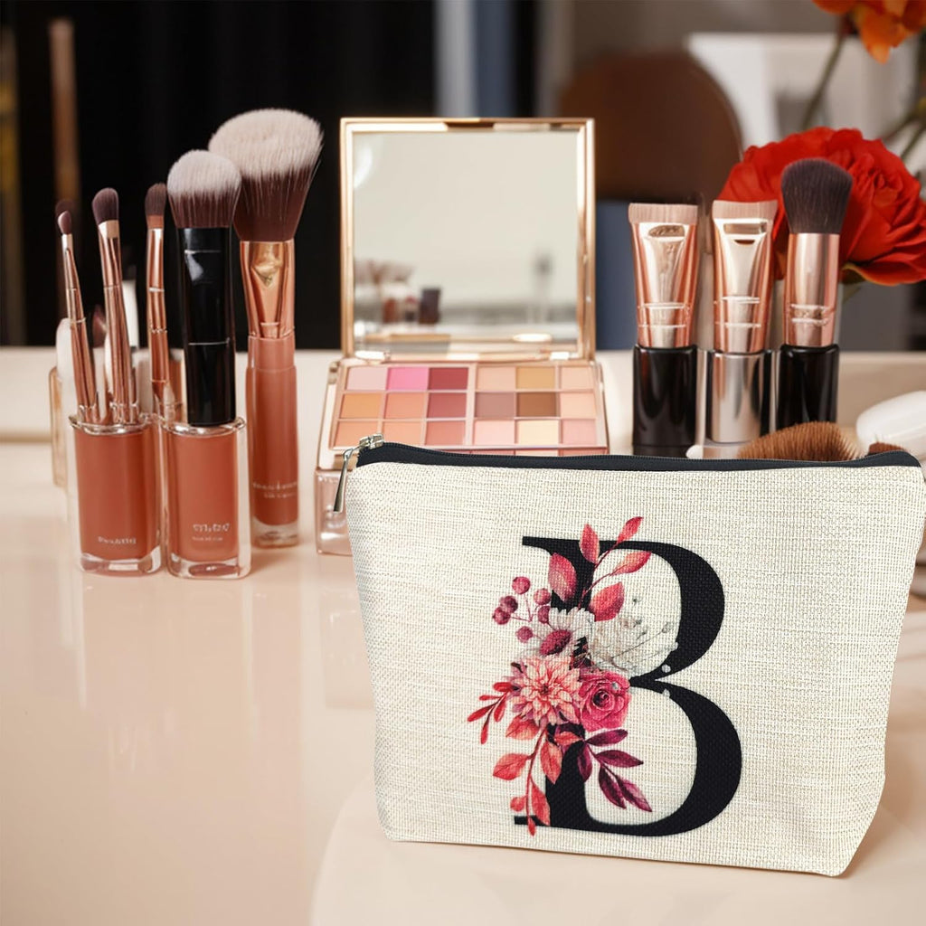 Chic Initial A-Z Personalized Floral Makeup Bag - The Perfect Monogrammed Gift for Women, Moms, Bridesmaids, and Friends!