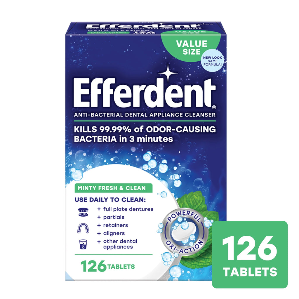 Efferdent Minty Fresh & Clean Retainer & Denture Cleaner Tablets - 126 Count for Ultimate Freshness and Odor Control