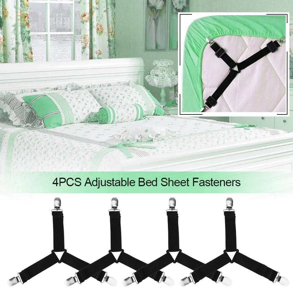 Secure Your Sheets with 4 Adjustable Bed Sheet Fasteners - Innovative Triangular Clips for a Tidy and Tension-Free Sleep Experience