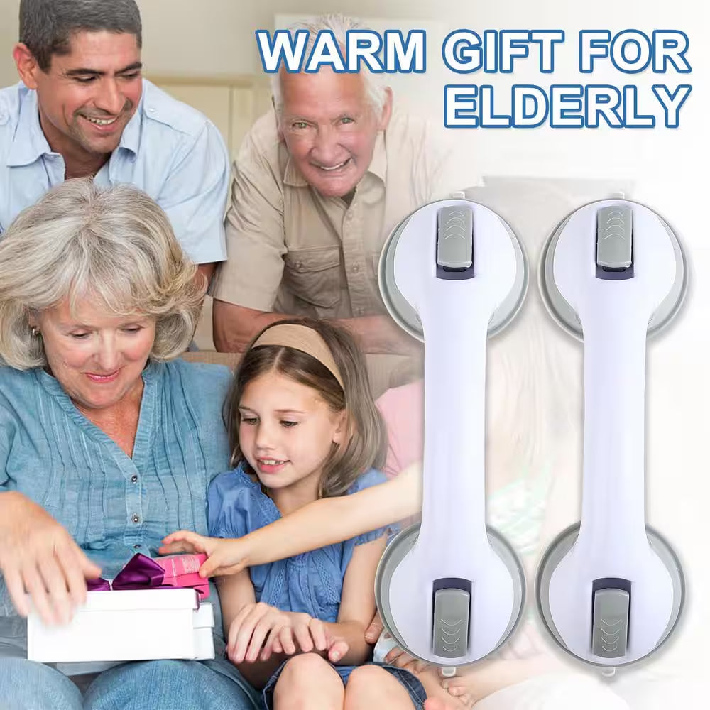 Enhance Bathroom Safety with 2 Packs of 12 In. Gray Plastic Bathtub Grab Bars - Strong Suction Shower Safety Handles for Easy Installation and Support