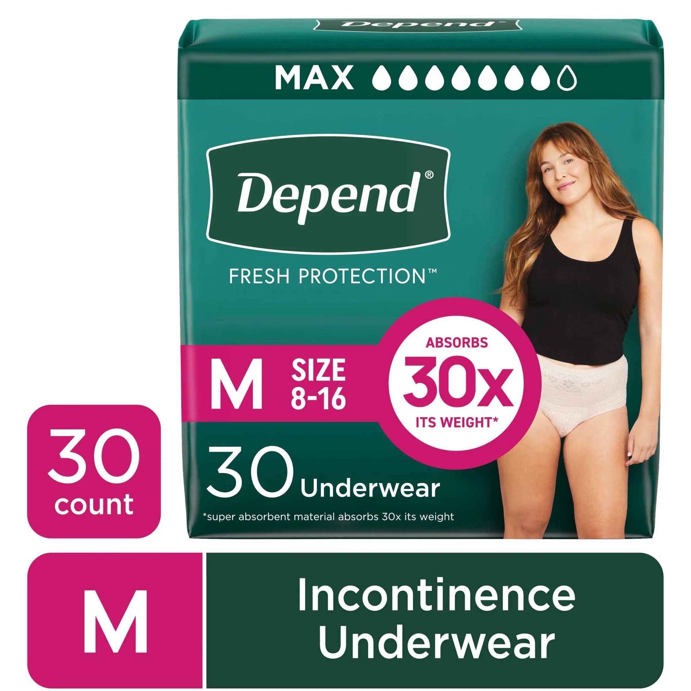 Depend Fresh Protection Incontinence Underwear for Women - Maximum Absorbency, Medium Size, 30 Count - Discreet Comfort for Everyday Confidence