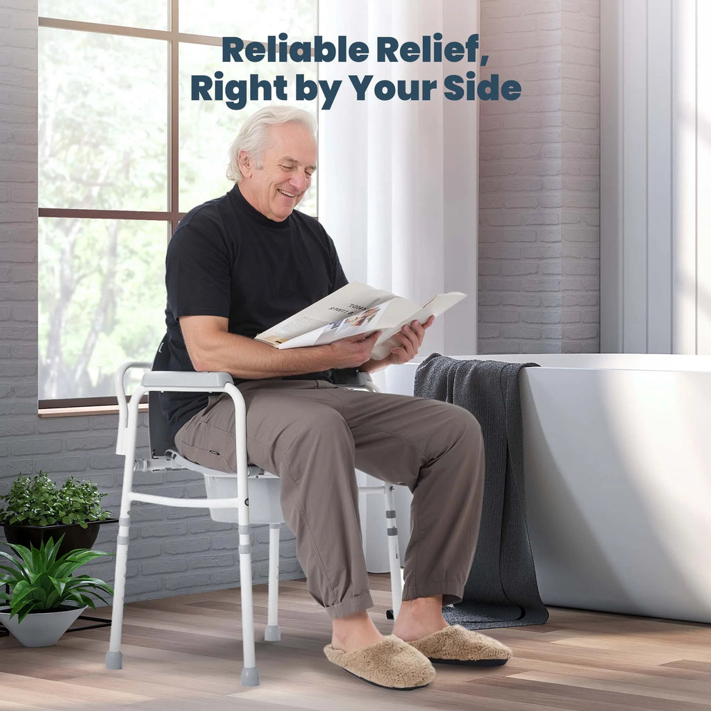 3-In-1 Medical Bedside Commode for Seniors, Portable Toilet Raised Seat, Steel Frame 300 Lb. Weight Capacity