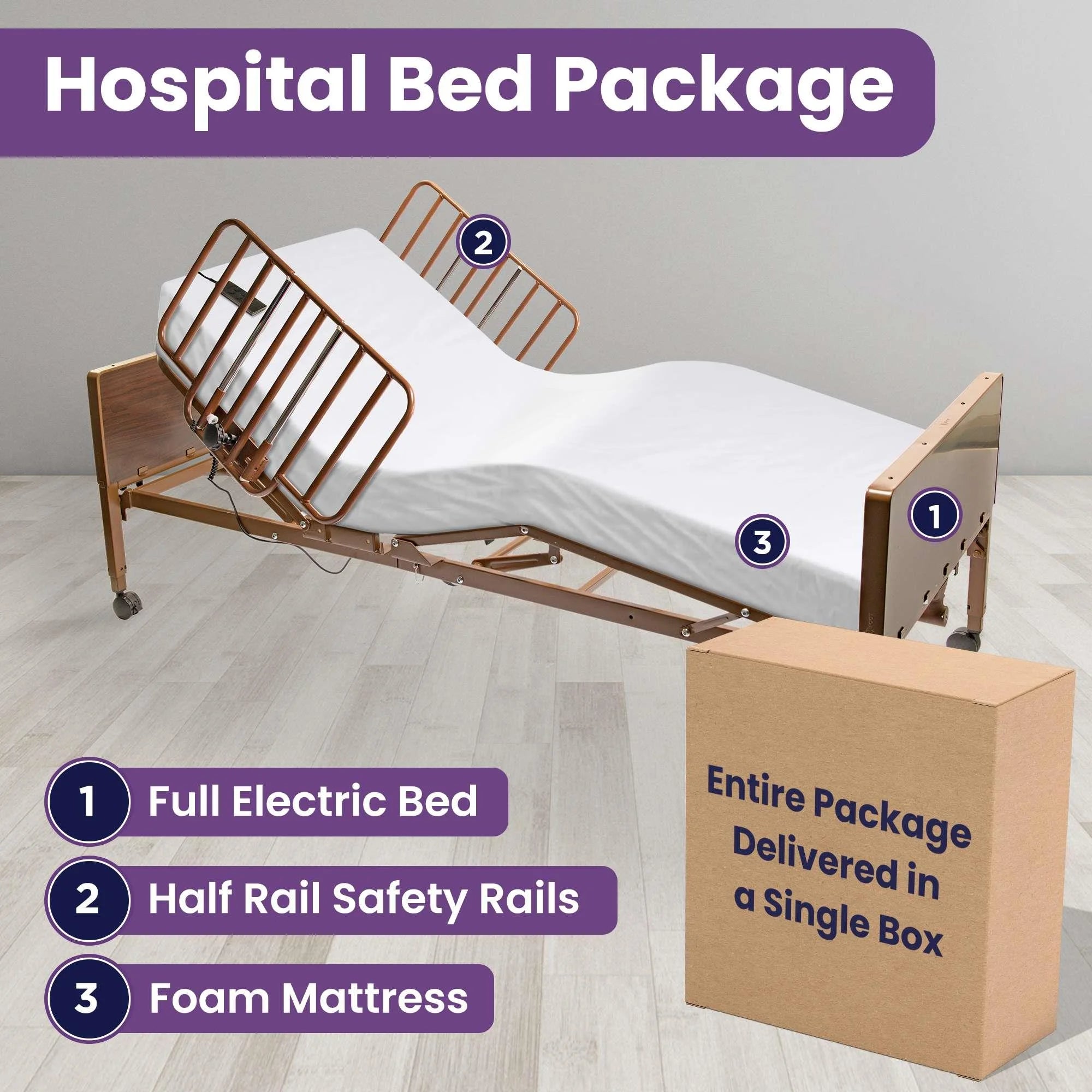 Transform Your Care Experience with the Full Electric Hospital Bed Package - Complete with Memory Foam Mattress, Safety Rails, and Easy Remote Control