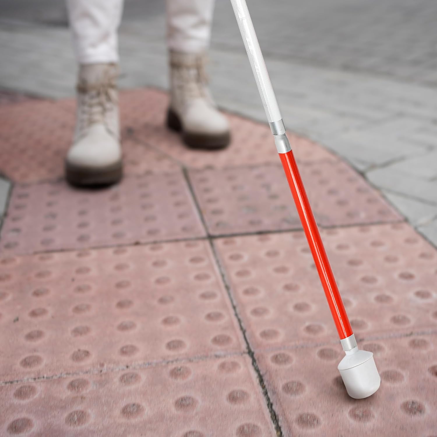 Premium Reflective Blind Cane Stick - Foldable Mobility Aid in Red, White & Black