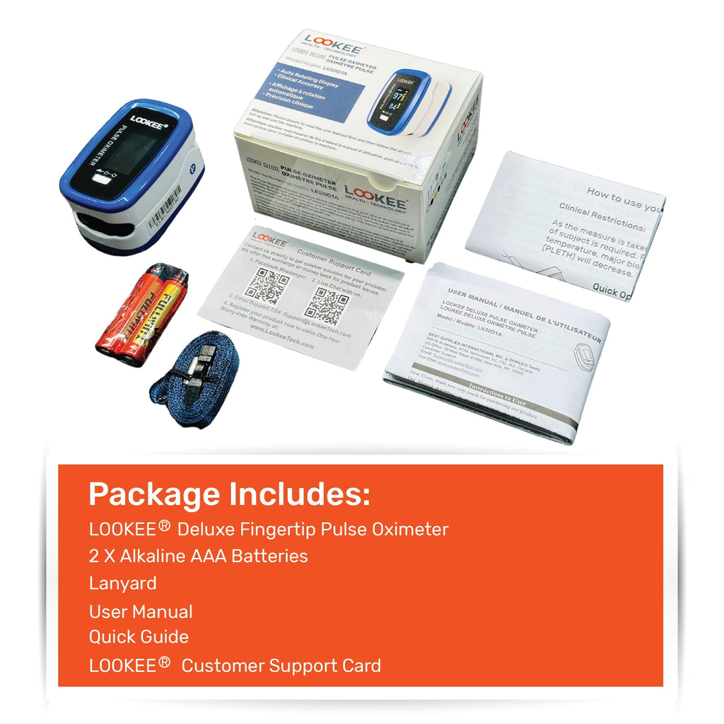 Experience Unmatched Precision with the LOOKEE Premium Fingertip Pulse Oximeter | FSA/HSA Eligible Oxygen Monitor with Auto-Rotate OLED Display & Essential Accessories Included