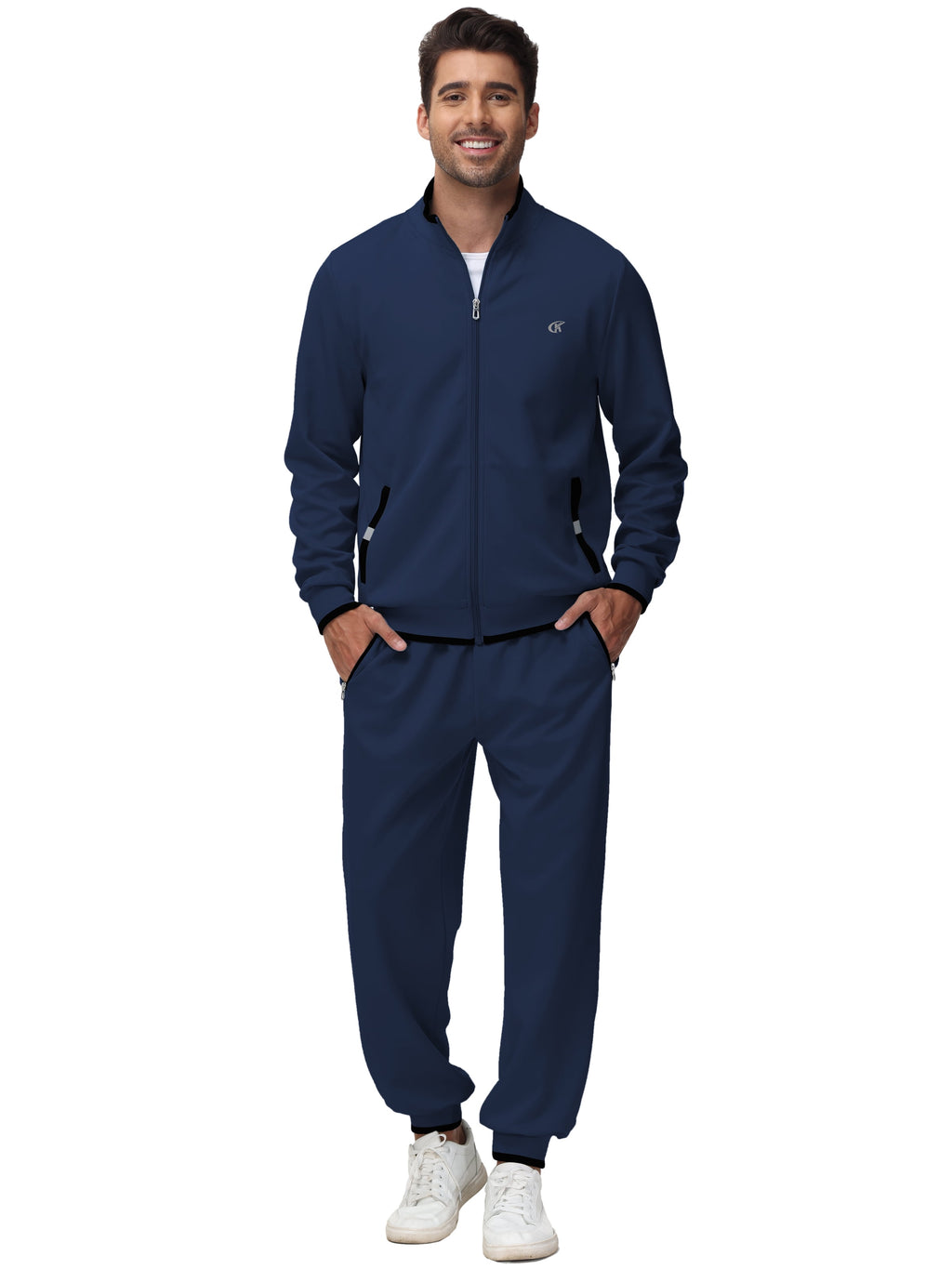 Elevate Your Activewear Game with the Men's Navy Athletic Tracksuit Set - Stylish 2-Piece Full Zip Jogging Sweatsuit in Size S