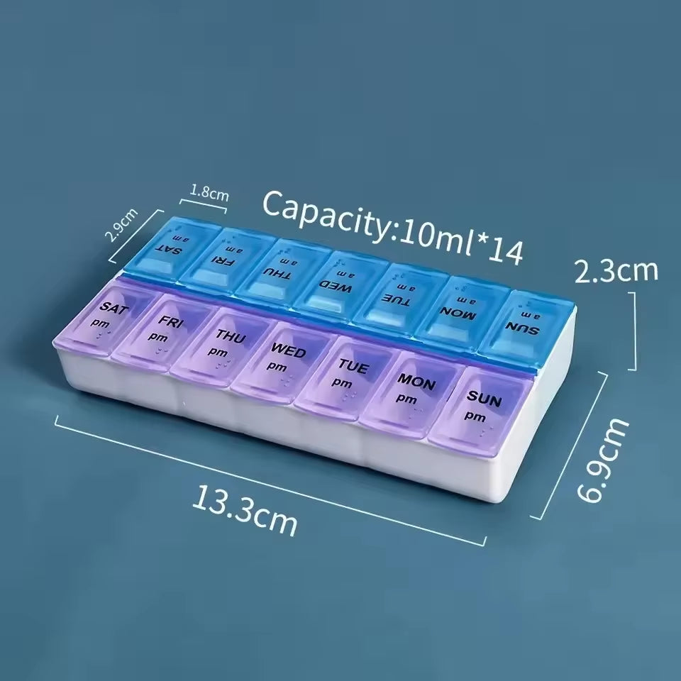 Weekly Pill Organizer: 7 Day Double Row Medicine Storage Box with 14 Compartments for Easy Medication Management