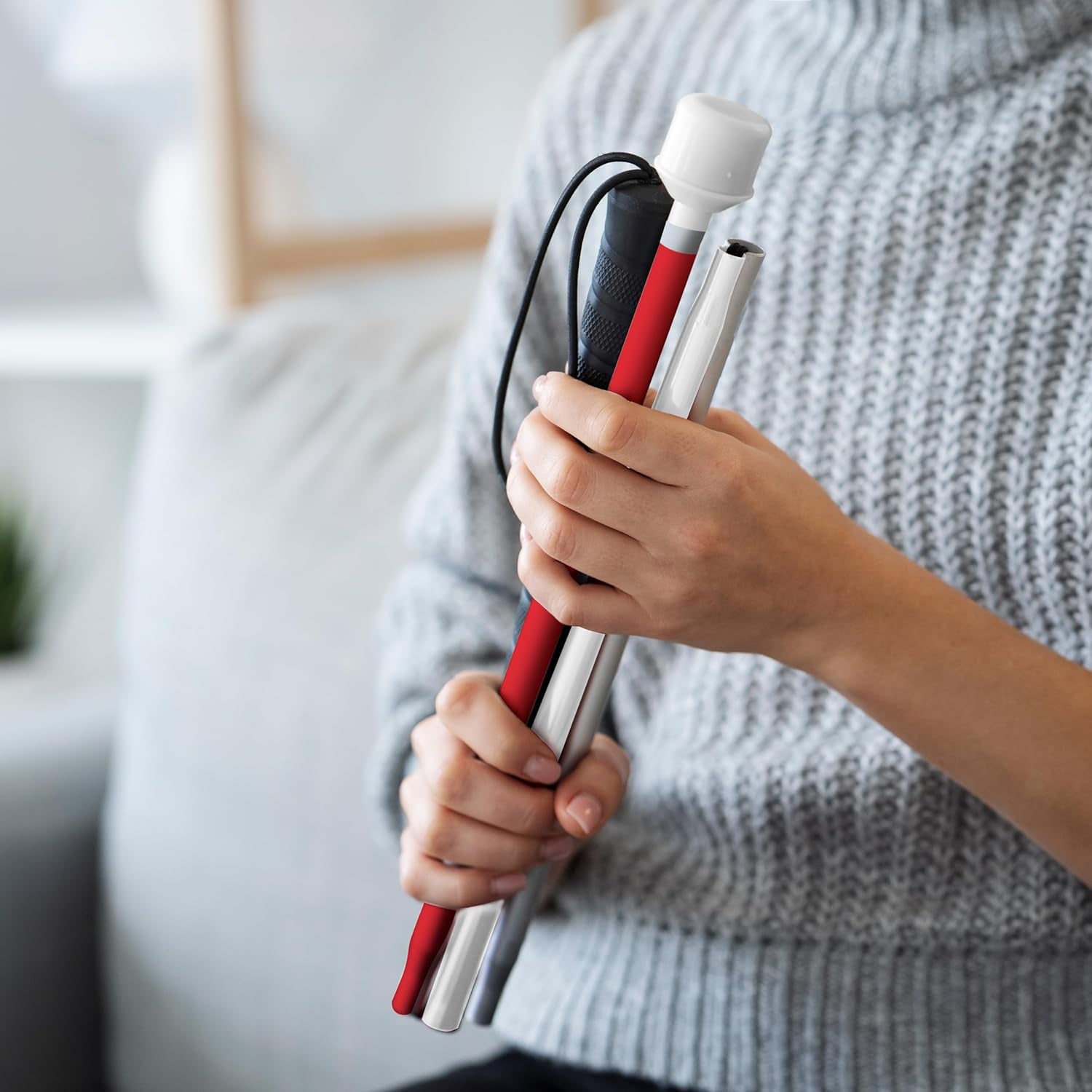 Premium Reflective Blind Cane Stick - Foldable Mobility Aid in Red, White & Black