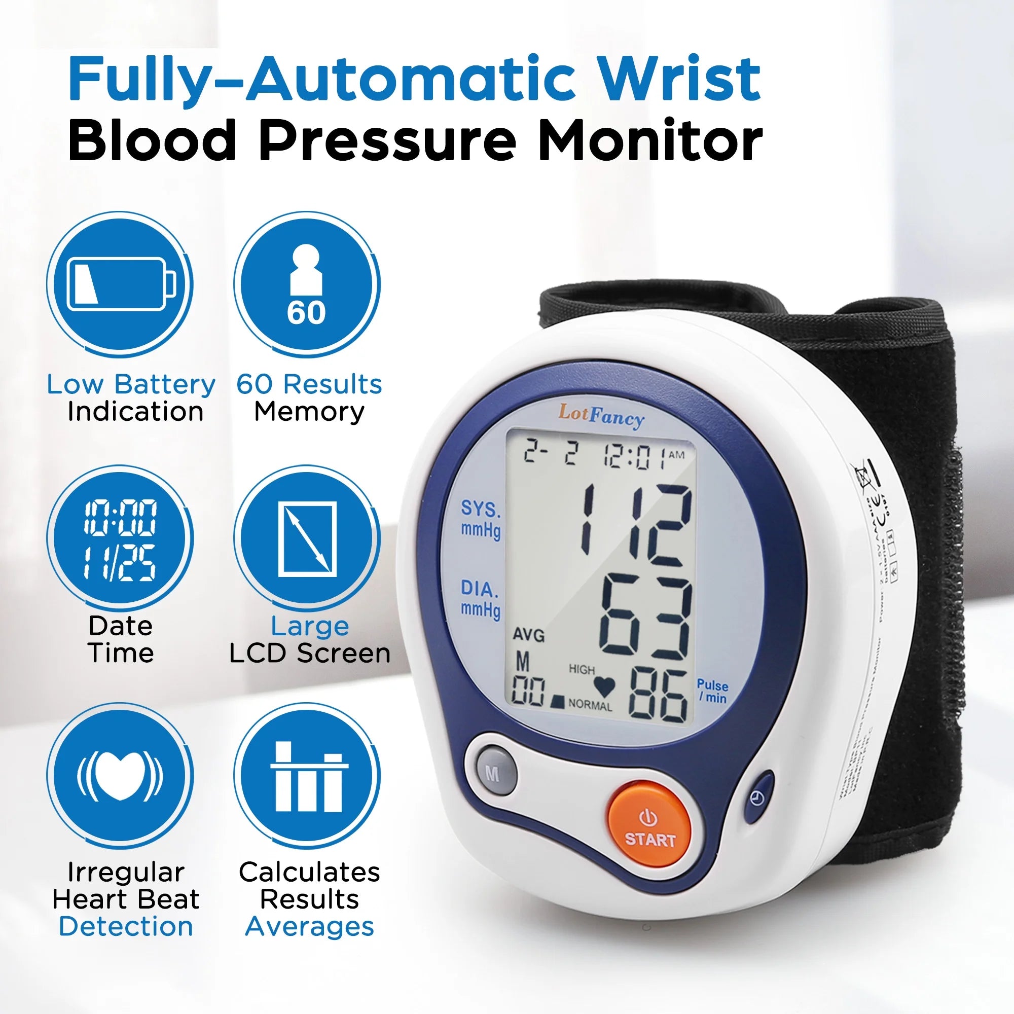 Wrist Blood Pressure Monitor - Automatic BP Machine with Memory Recall and Carrying Case for Heart Health Tracking