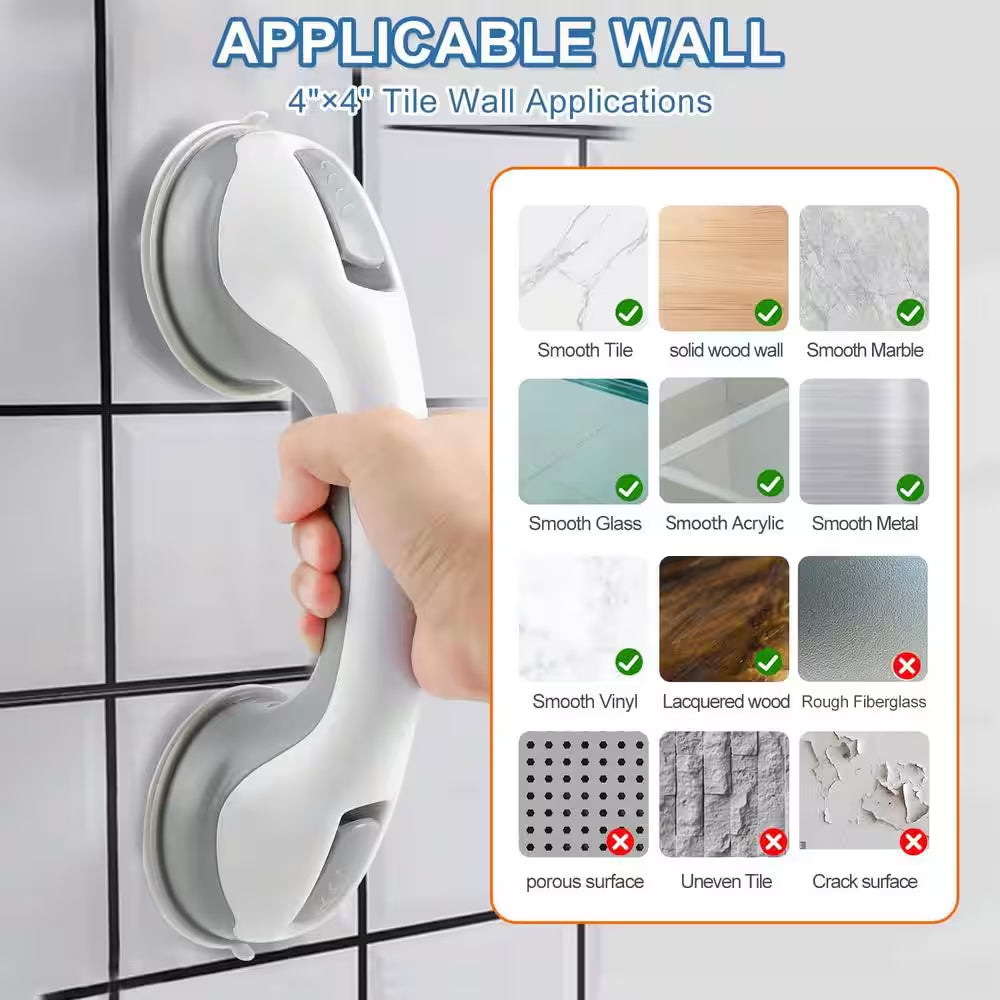 Enhance Bathroom Safety with 2 Packs of 12 In. Gray Plastic Bathtub Grab Bars - Strong Suction Shower Safety Handles for Easy Installation and Support