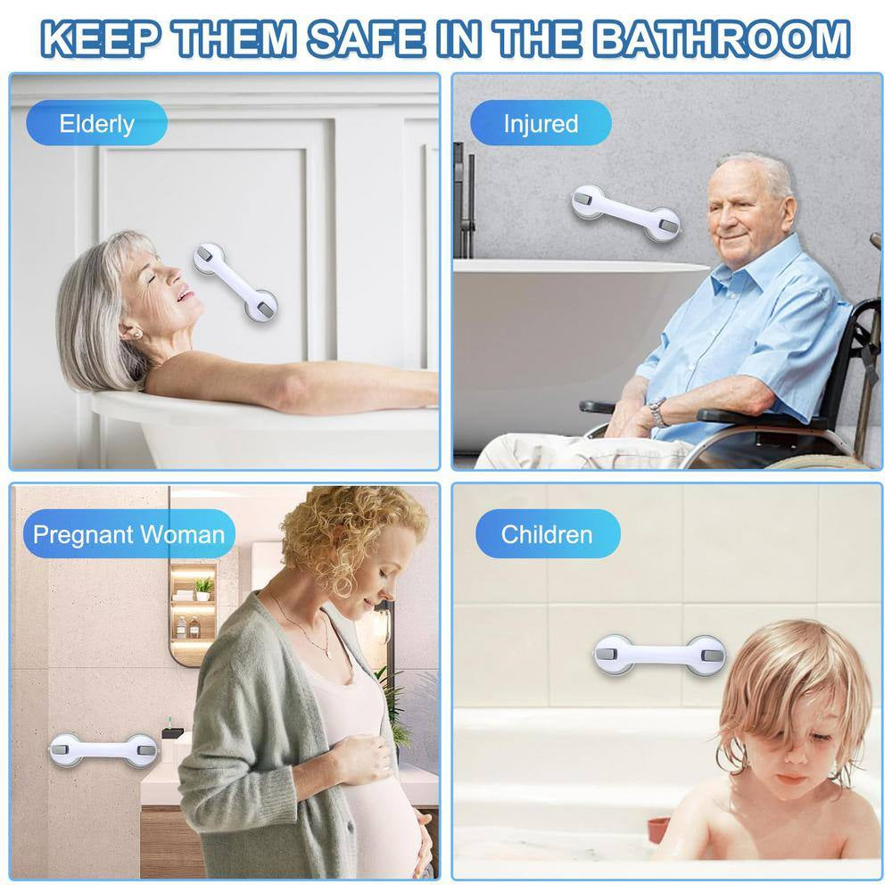 Enhance Bathroom Safety with 2 Packs of 12 In. Gray Plastic Bathtub Grab Bars - Strong Suction Shower Safety Handles for Easy Installation and Support