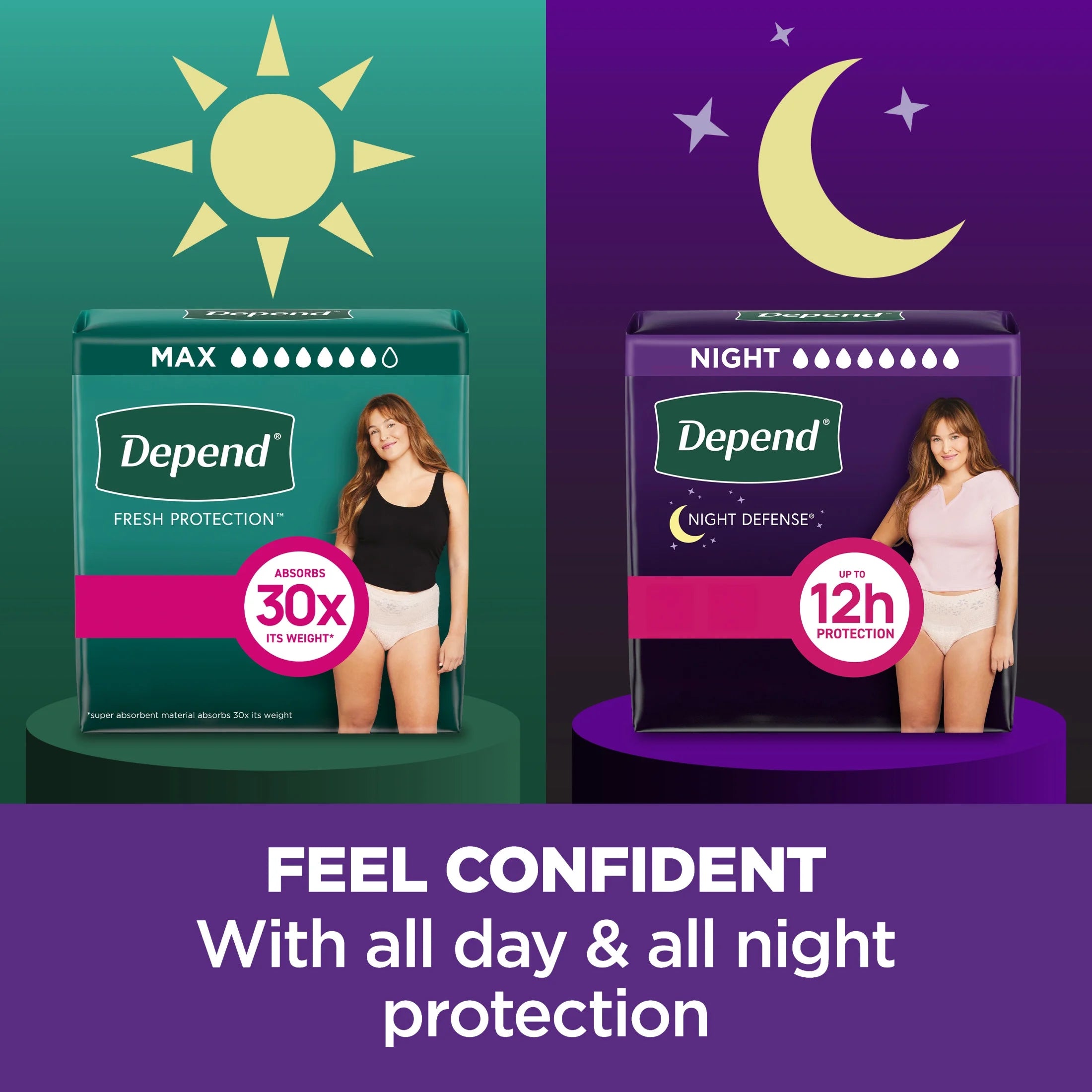 Depend Night Defense Women’s Incontinence Underwear - Overnight Protection, Size M, 15 Count in Blush