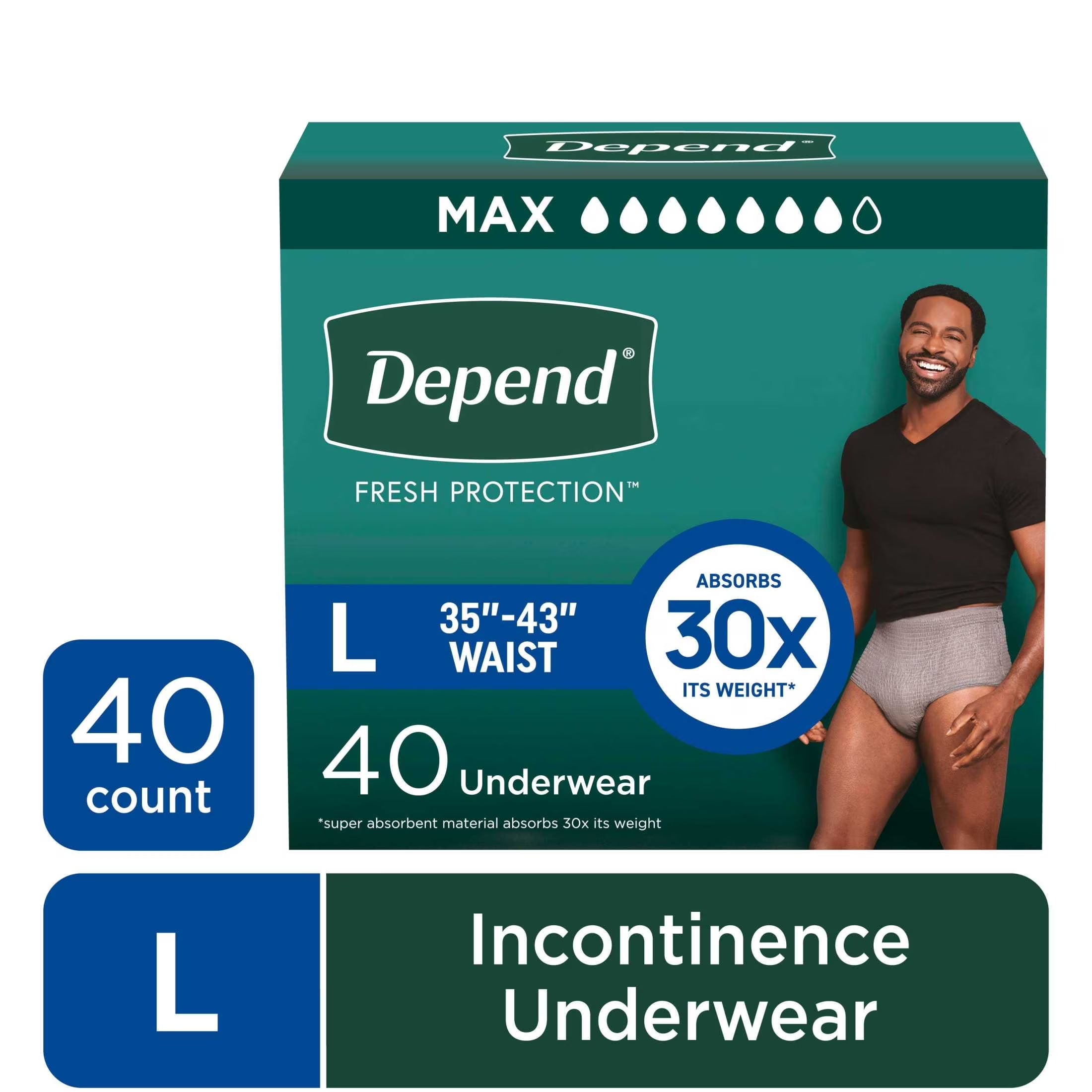 Depend Fresh Protection Incontinence Underwear for Men - Maximum Absorbency, Large Size, 40 Count for Ultimate Comfort and Confidence