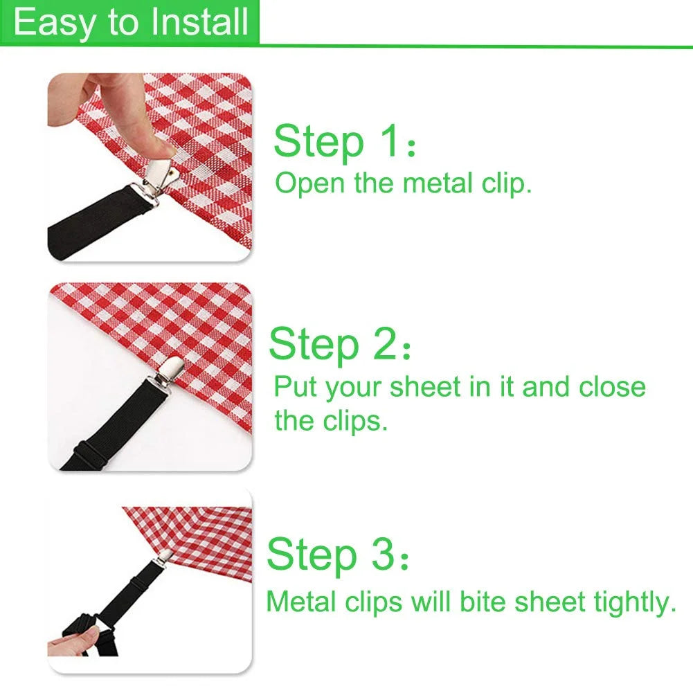 Secure Your Sheets with 4 Adjustable Bed Sheet Fasteners - Innovative Triangular Clips for a Tidy and Tension-Free Sleep Experience