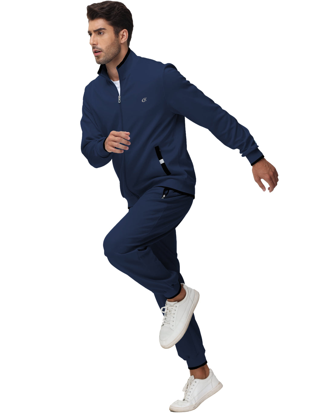 Elevate Your Activewear Game with the Men's Navy Athletic Tracksuit Set - Stylish 2-Piece Full Zip Jogging Sweatsuit in Size S