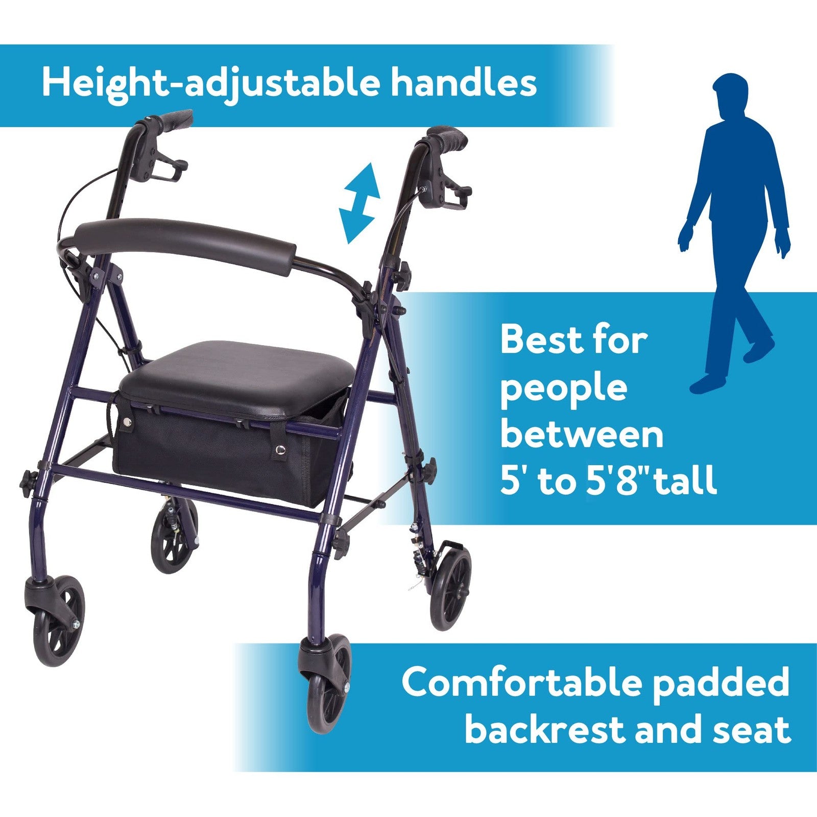 Carex Heavy Duty Rolling Walker - Adjustable Height with 350lbs Capacity for Ultimate Support and Comfort