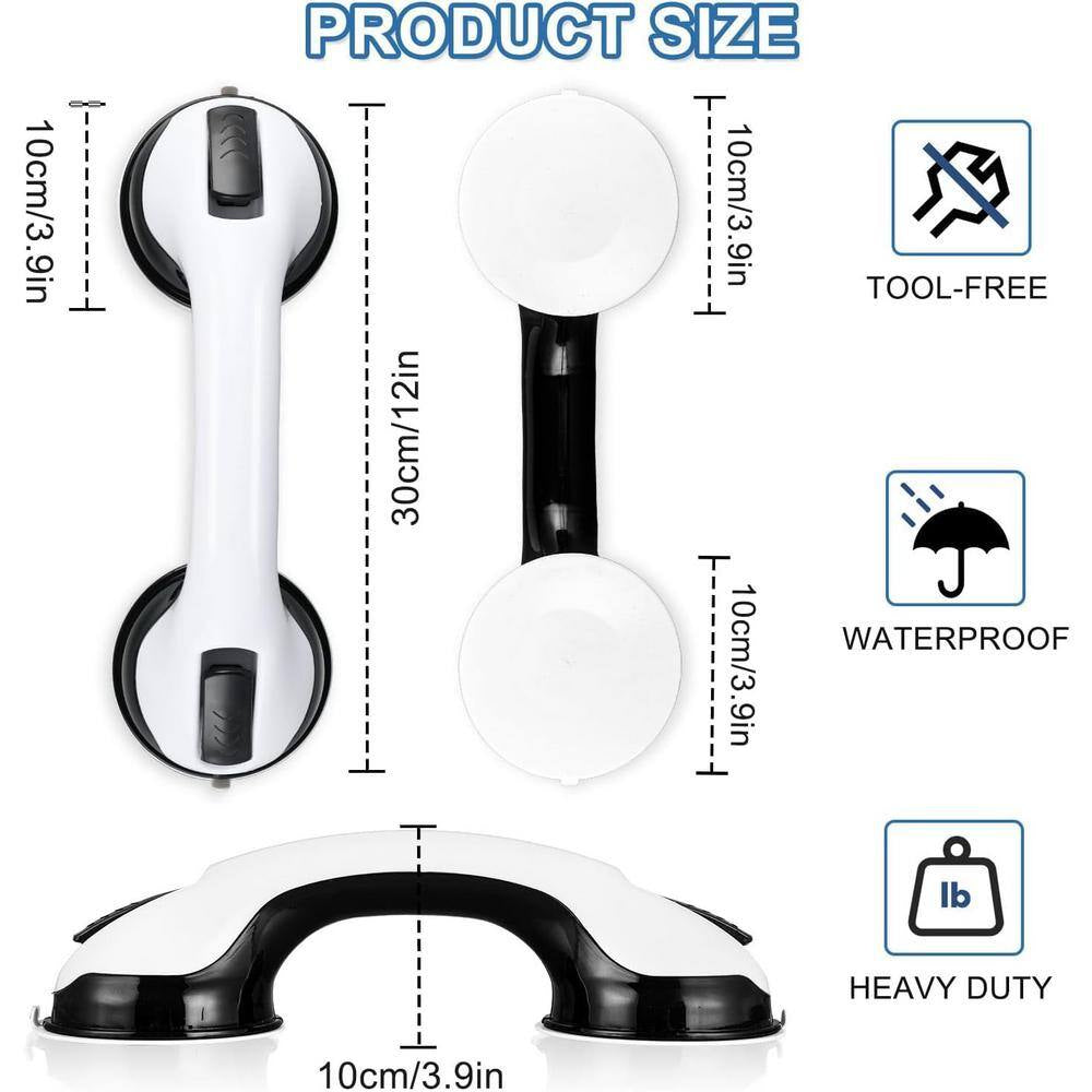Enhance Bathroom Safety with 2 Packs of 12 In. Gray Plastic Bathtub Grab Bars - Strong Suction Shower Safety Handles for Easy Installation and Support