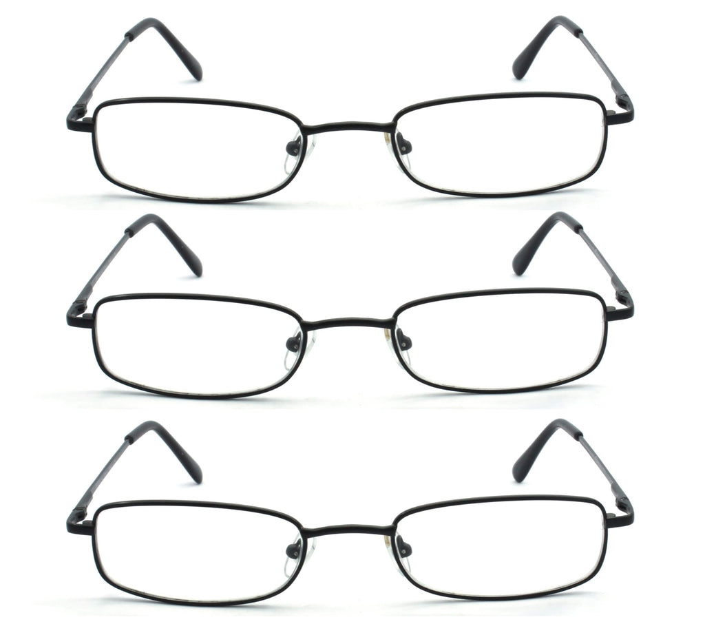 Elevate Your Reading Experience with EYE ZOOM Classic Rectangular Metal Reading Glasses - Stylish and Comfortable +1.00 Strength, Pack of 3 in Sleek Black