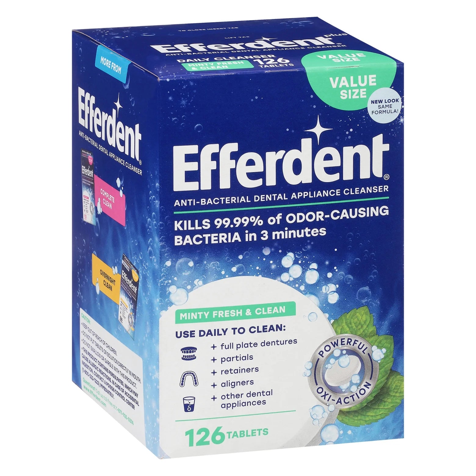 Efferdent Minty Fresh & Clean Retainer & Denture Cleaner Tablets - 126 Count for Ultimate Freshness and Odor Control