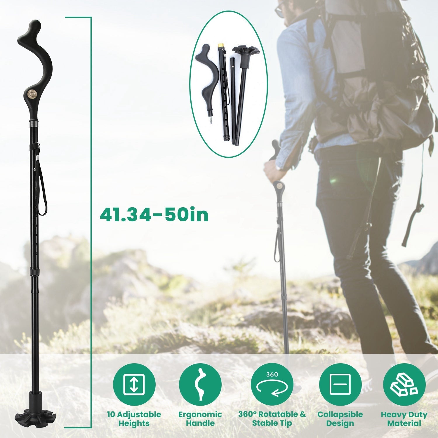 Foldable Posture Improving Walking Cane - Men/Women