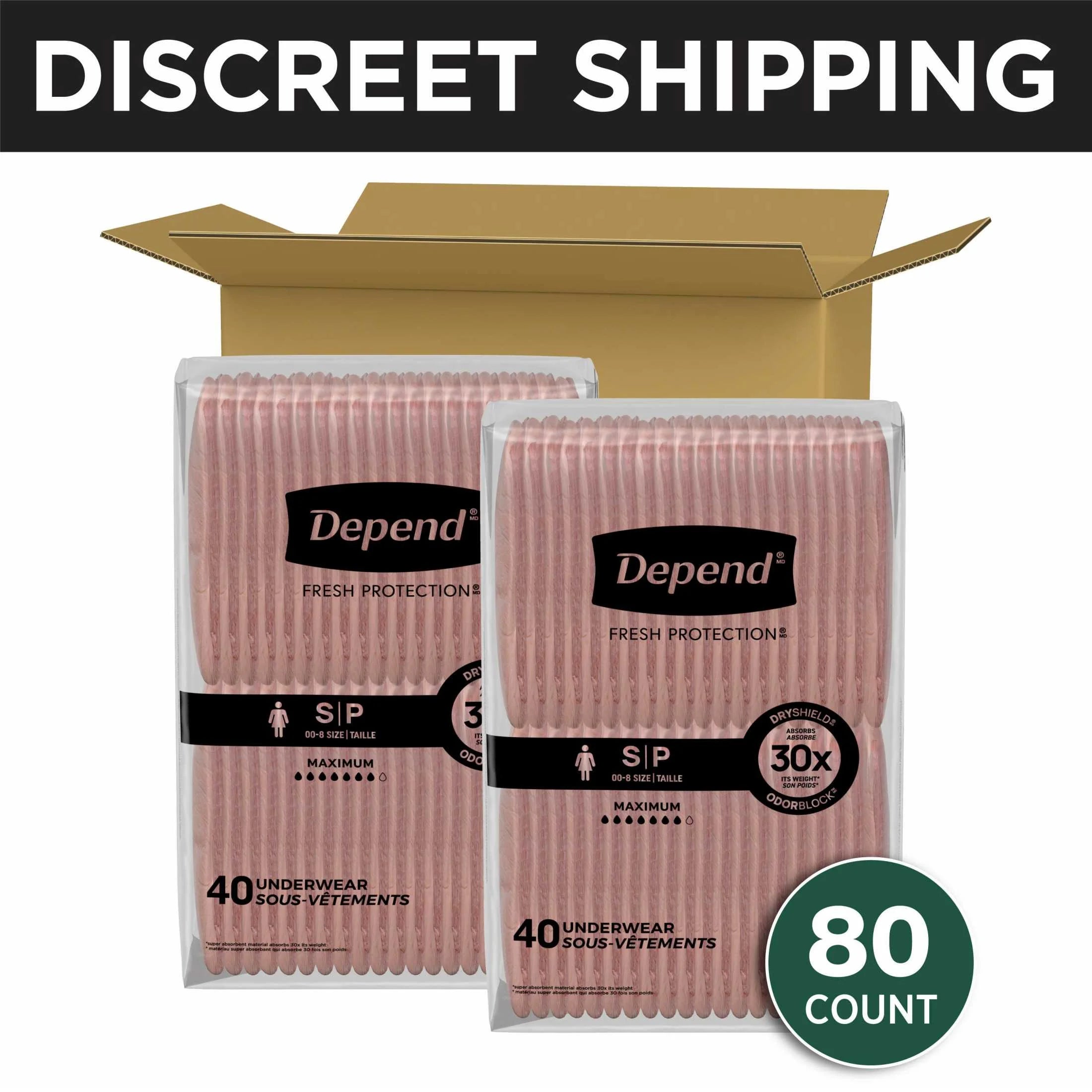 Depend Fresh Protection Incontinence Underwear for Women - Super Absorbent & Discreet Adult Diapers, Size S, 80 Count