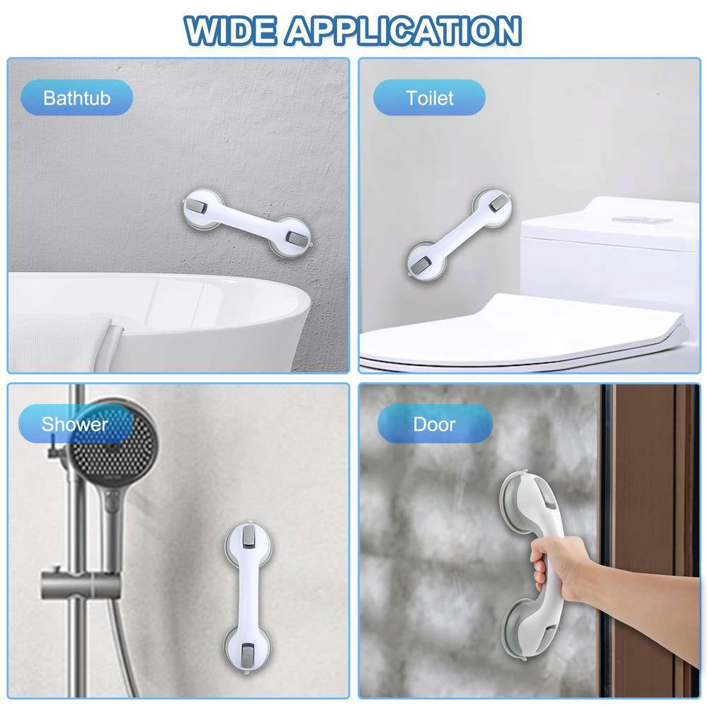 Enhance Bathroom Safety with 2 Packs of 12 In. Gray Plastic Bathtub Grab Bars - Strong Suction Shower Safety Handles for Easy Installation and Support
