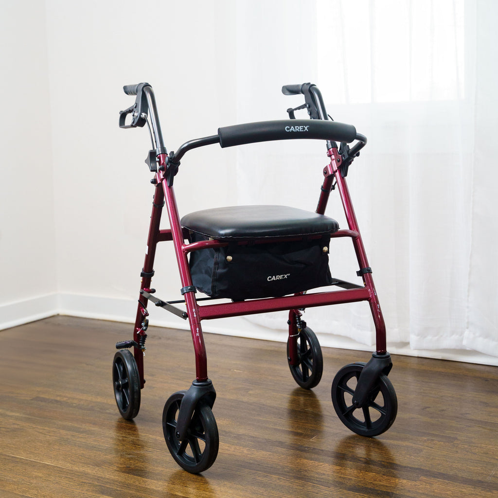 Premium Burgundy Aluminum Rolling Walker with 8" Wheels - Safe, Stylish, and Supports Up to 250 lbs