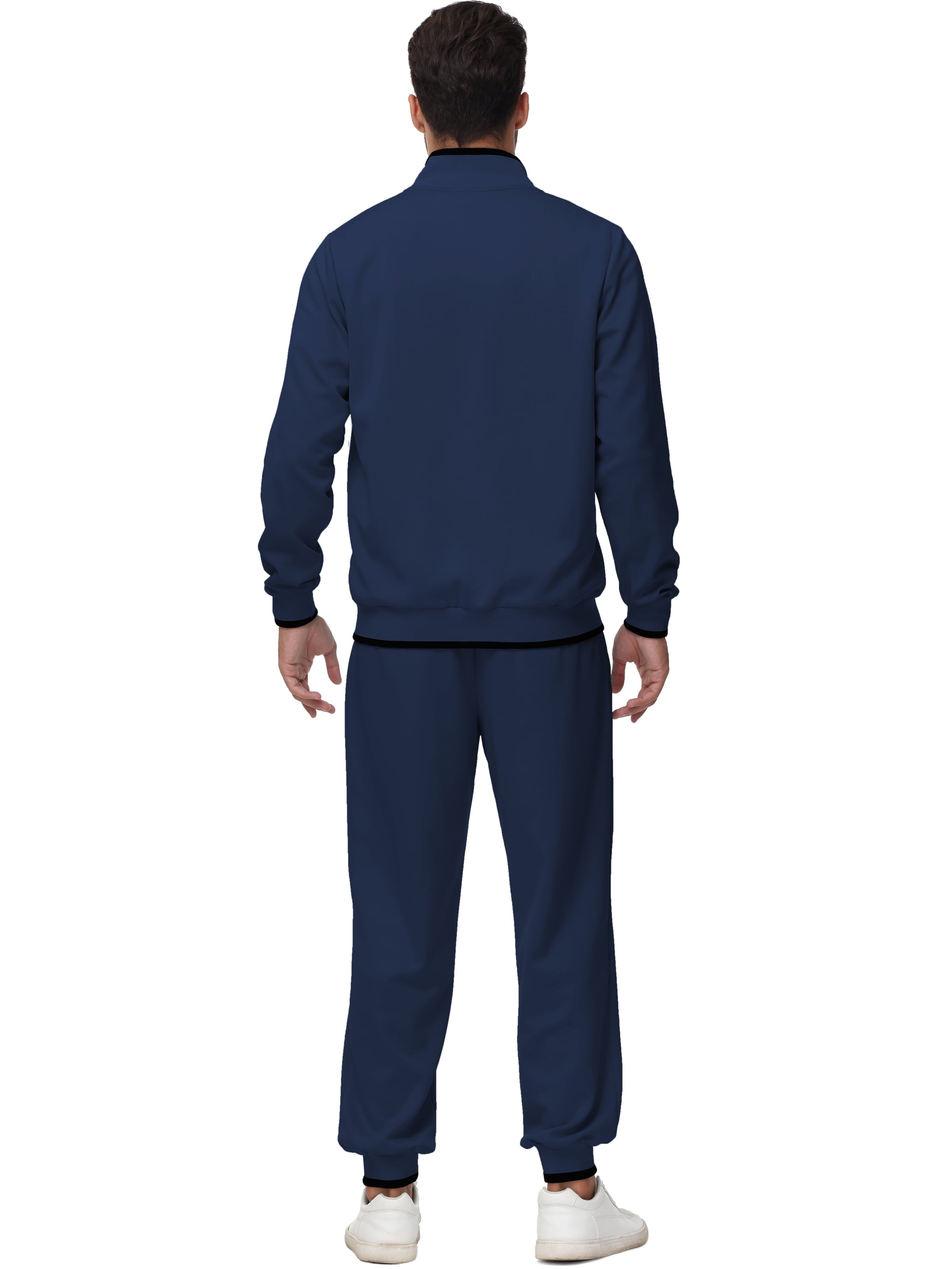 Elevate Your Activewear Game with the Men's Navy Athletic Tracksuit Set - Stylish 2-Piece Full Zip Jogging Sweatsuit in Size S