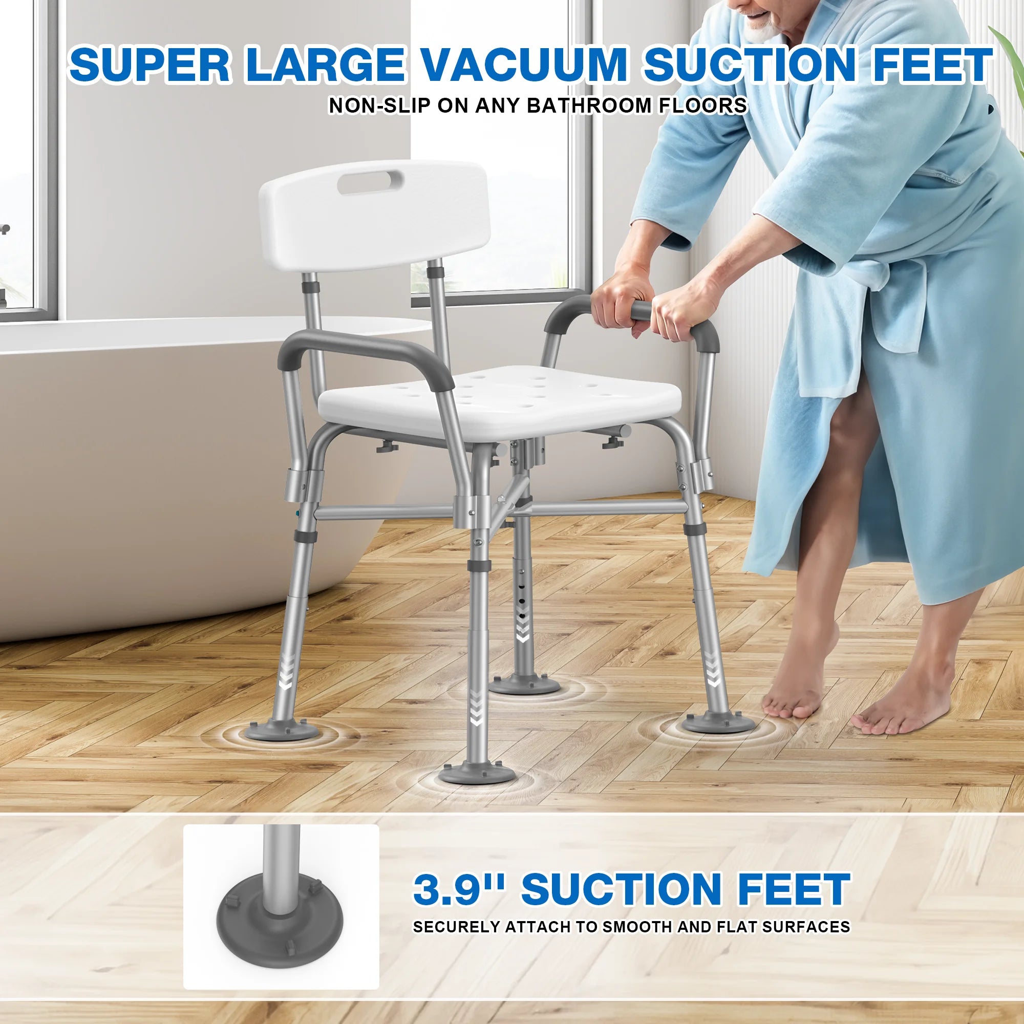 Heavy Duty Medical Shower Chair with Back and Arms - Supports Up to 550 lbs, FSA/HSA Eligible Bath Stool for Safety and Comfort in the Shower