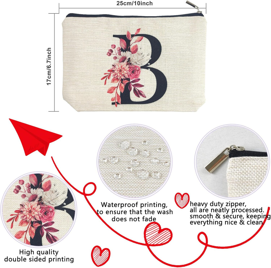 Chic Initial A-Z Personalized Floral Makeup Bag - The Perfect Monogrammed Gift for Women, Moms, Bridesmaids, and Friends!