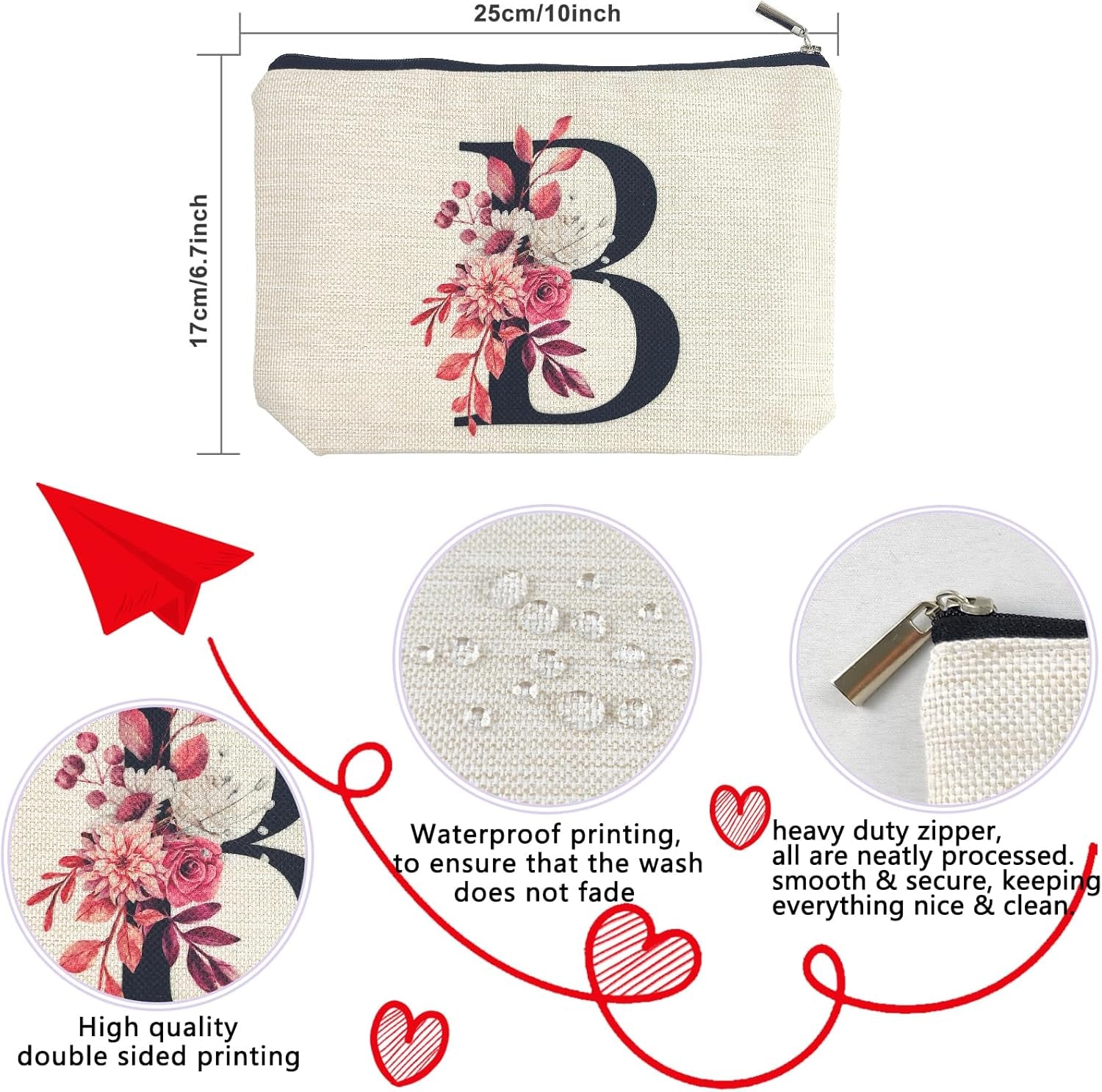 Chic Initial A-Z Personalized Floral Makeup Bag - The Perfect Monogrammed Gift for Women, Moms, Bridesmaids, and Friends!
