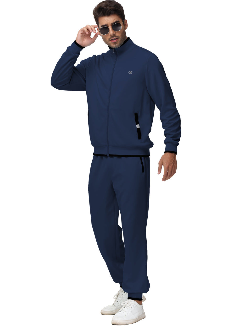 Elevate Your Activewear Game with the Men's Navy Athletic Tracksuit Set - Stylish 2-Piece Full Zip Jogging Sweatsuit in Size S