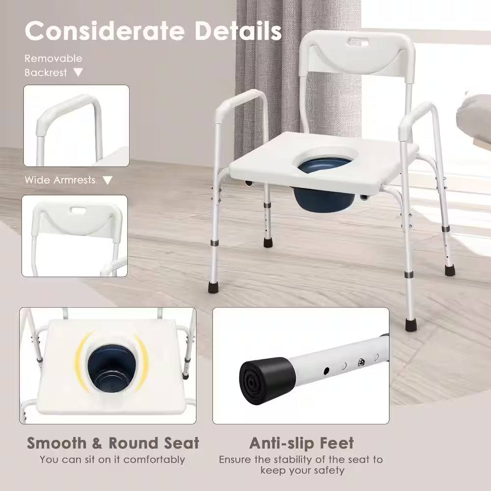 Versatile 3-In-1 Portable Commode: Adjustable Height & Comfortable Design for Home Care