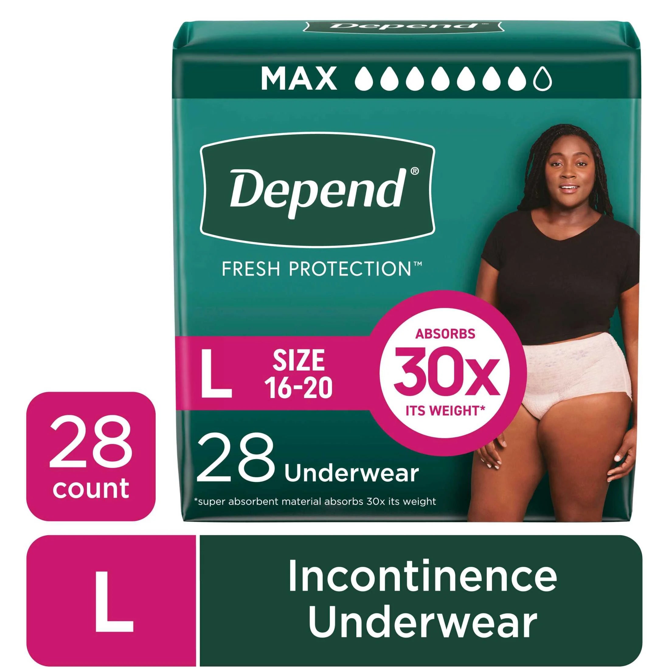 Depend Fresh Protection Incontinence Underwear for Women - Maximum Absorbency, Size L, 28 Count - Stay Confident and Comfortable!