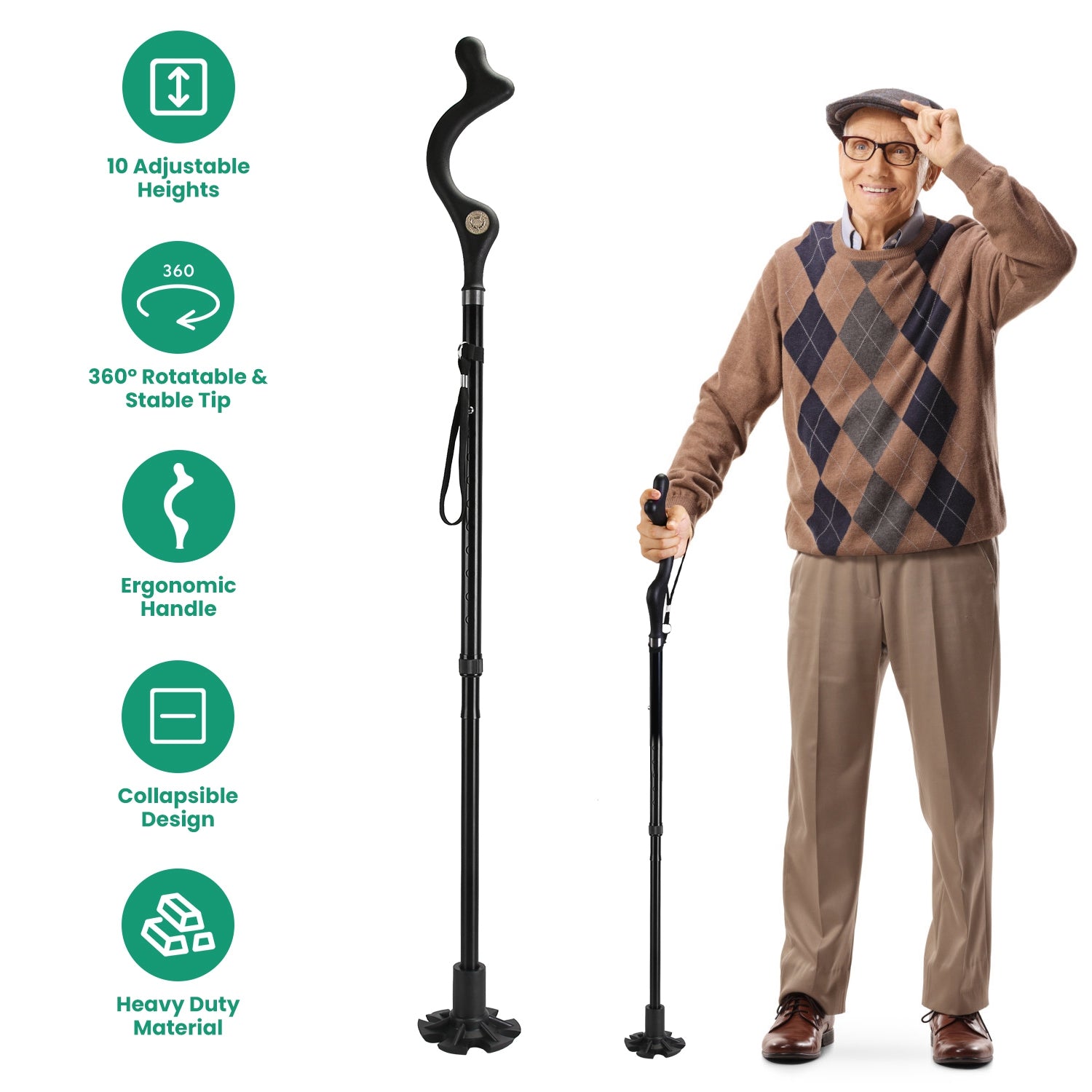 Foldable Posture Improving Walking Cane - Men/Women