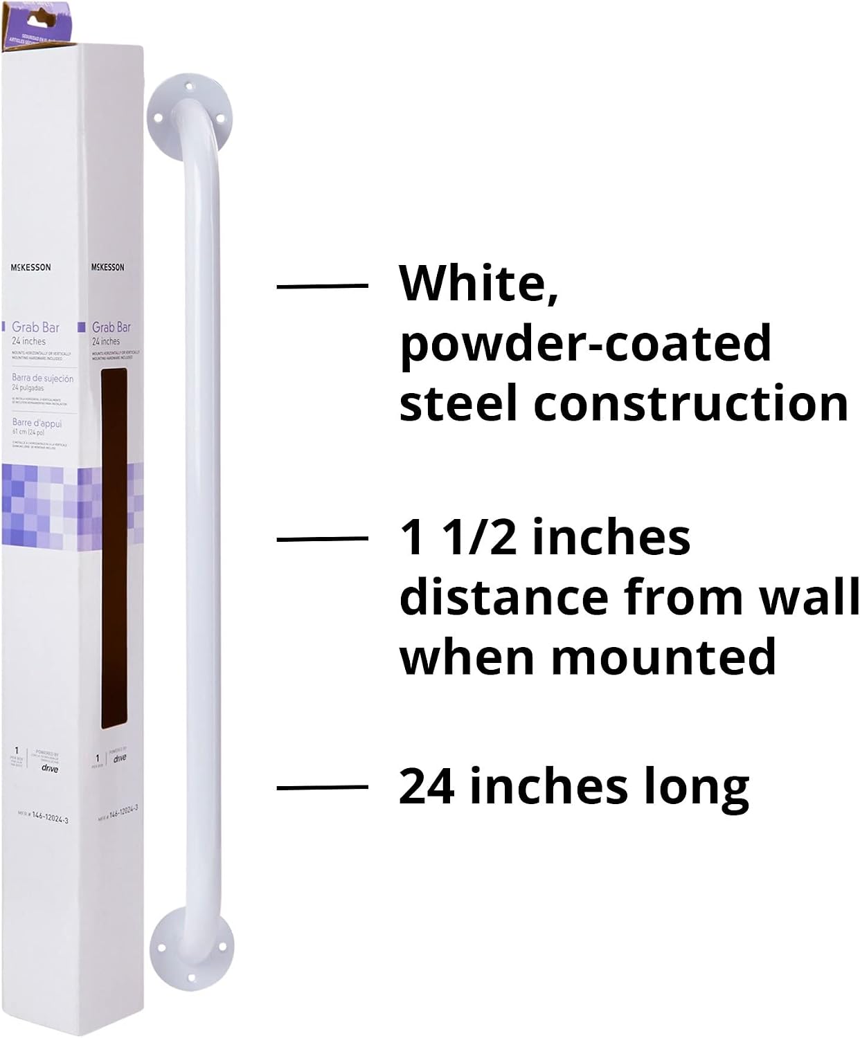 McKesson Wall Grab Bar, White Powder Coated Steel